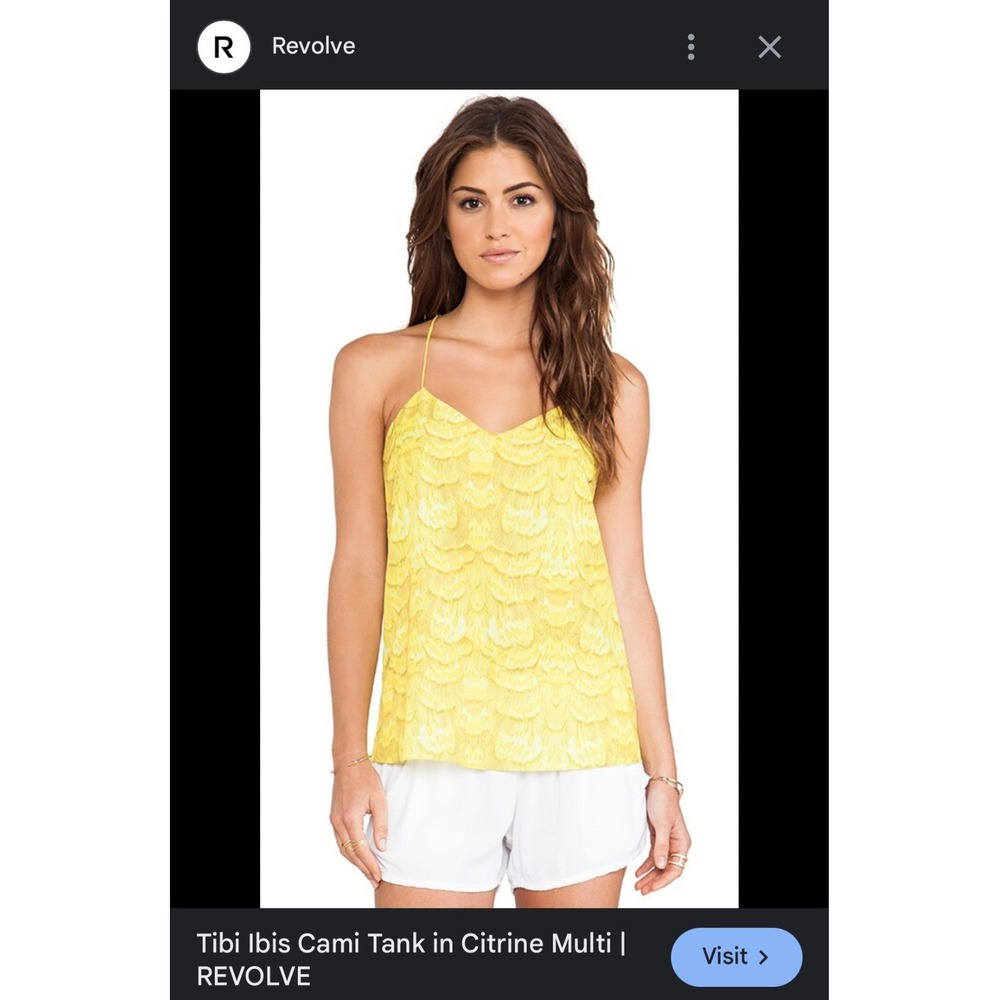 Tibi Ibis Citrine Silk Cami Tank Yellow‎ Print Size 8 Designer Top